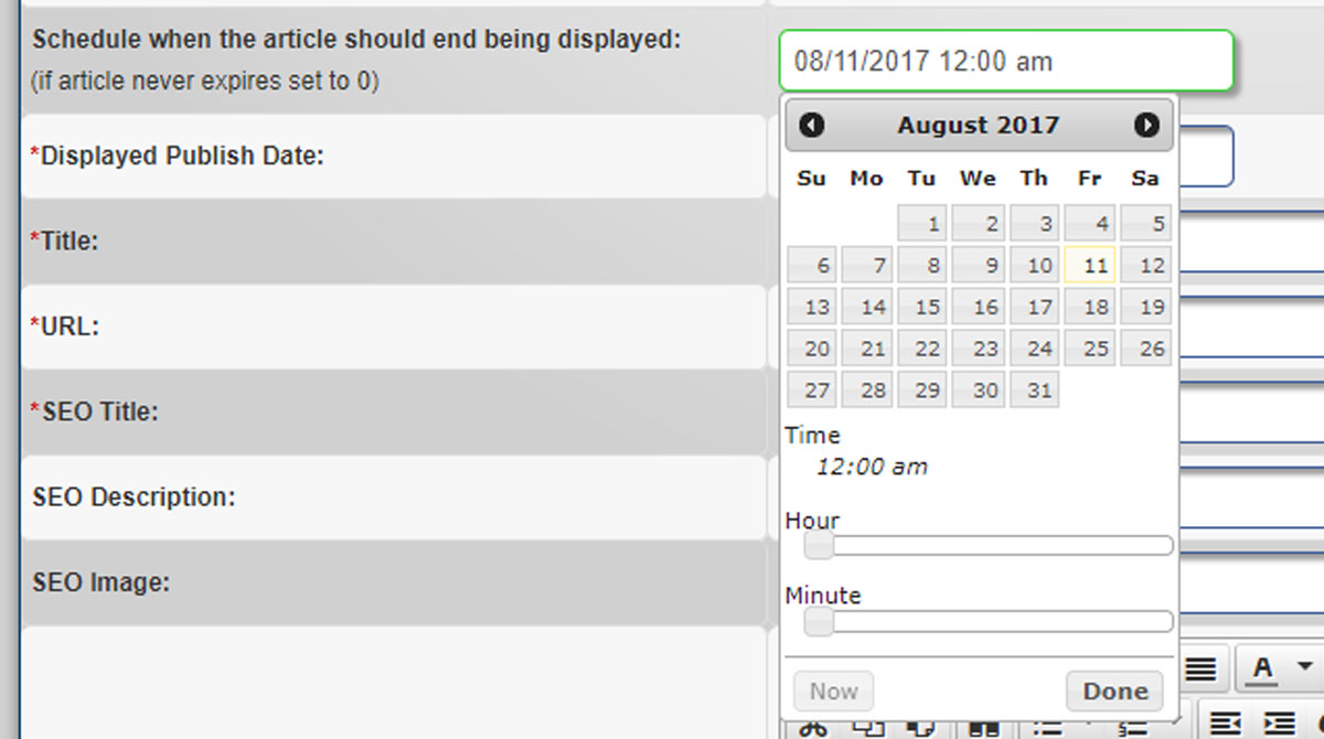 PageFramer - News - Add Post - Schedule End Date