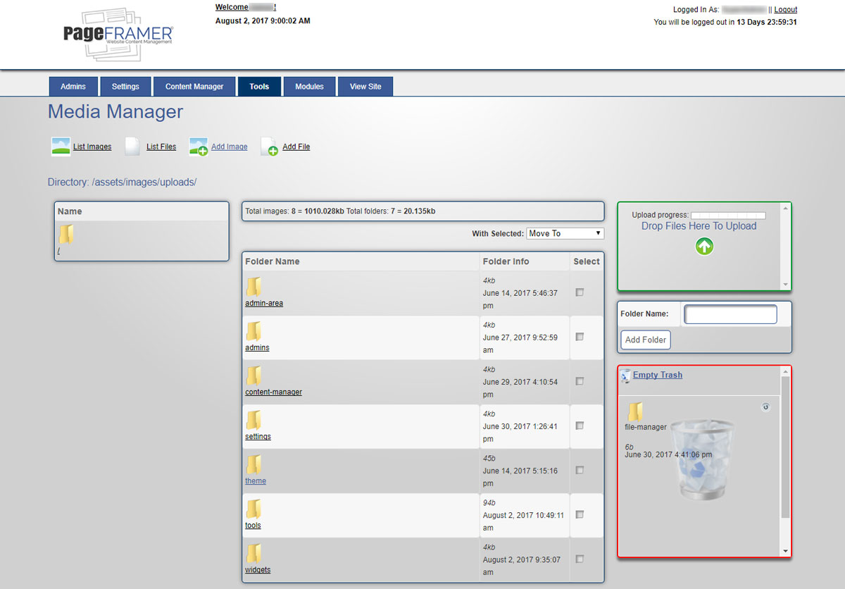 Screenshot of the Media Manager Page